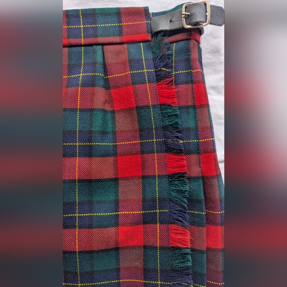 Allen Solly Wool Kilt Size 10 Red Green Tartan Plaid Adjust Waist Women's - Picture 11 of 13